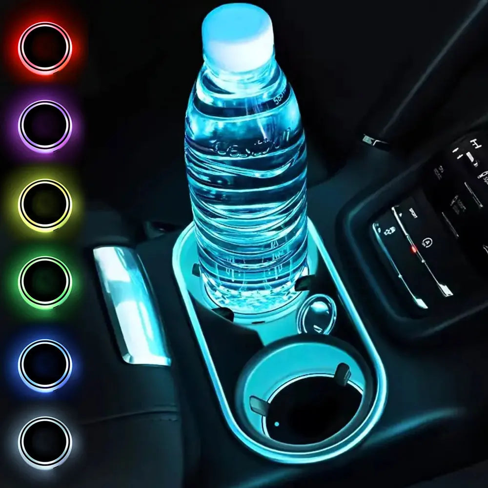 Altora 7-Color LED Cup Holder Coasters – Motion & Light Sensor Car Interior Mats (2pcs)