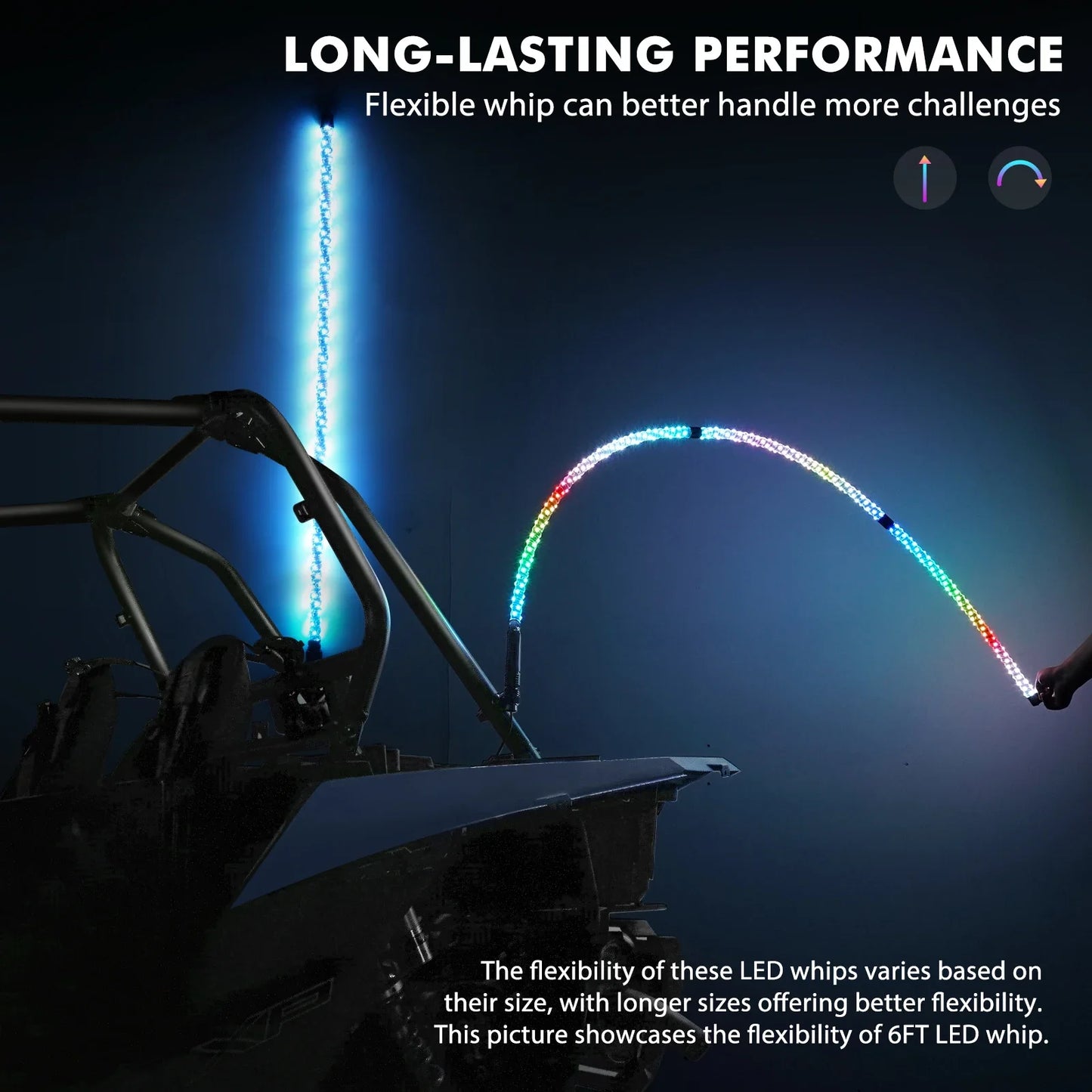 Altora Vortex 3FT 4FT 5FT 6FT LED Spiral Whip Light — RGB App Control Off-Road Flag Pole