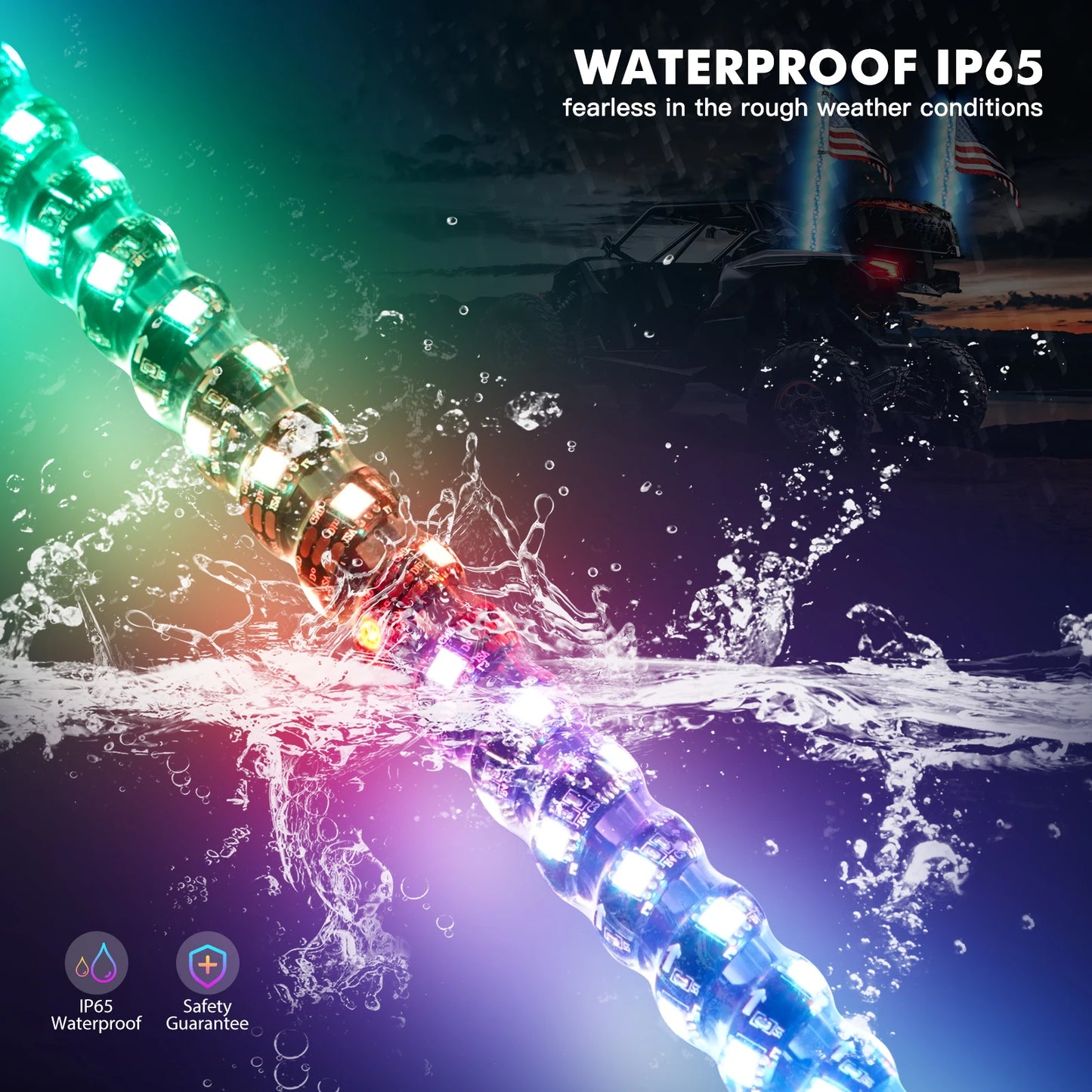 Altora Vortex 3FT 4FT 5FT 6FT LED Spiral Whip Light — RGB App Control Off-Road Flag Pole