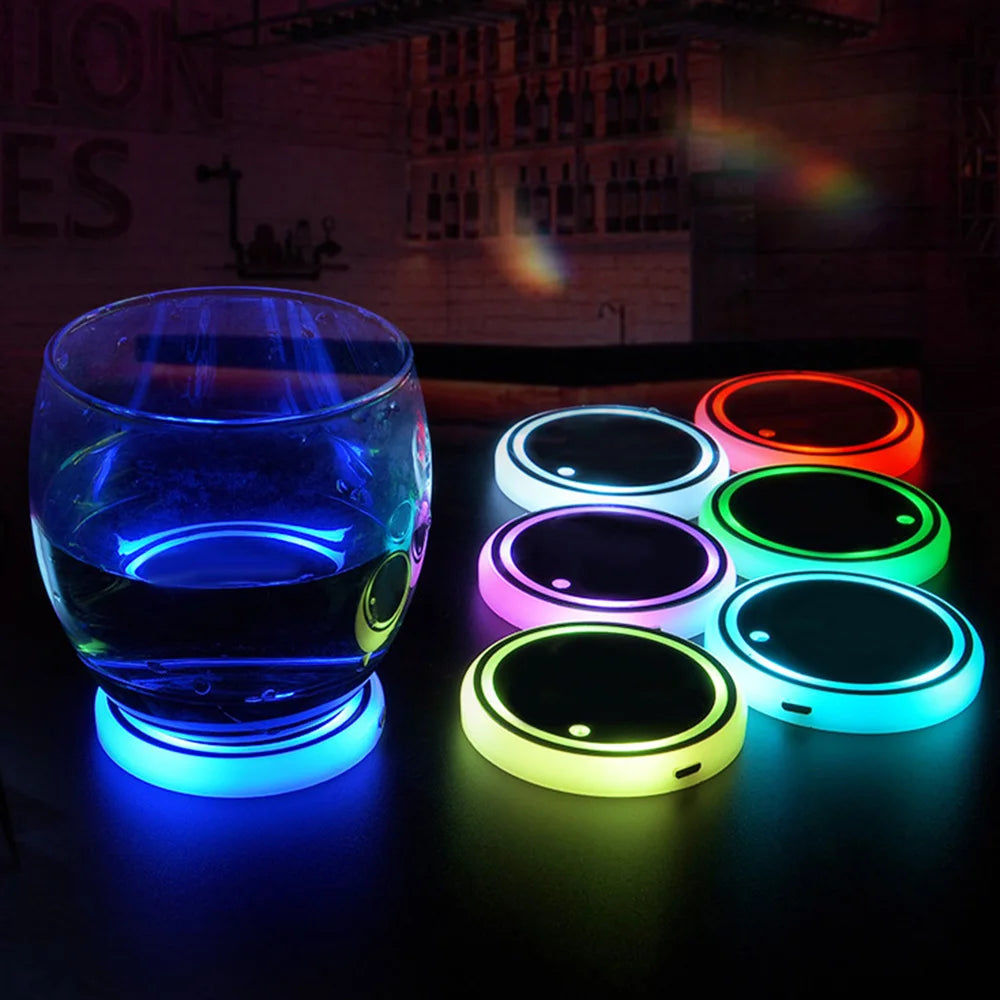 Altora 7-Color LED Cup Holder Coasters – Motion & Light Sensor Car Interior Mats (2pcs)